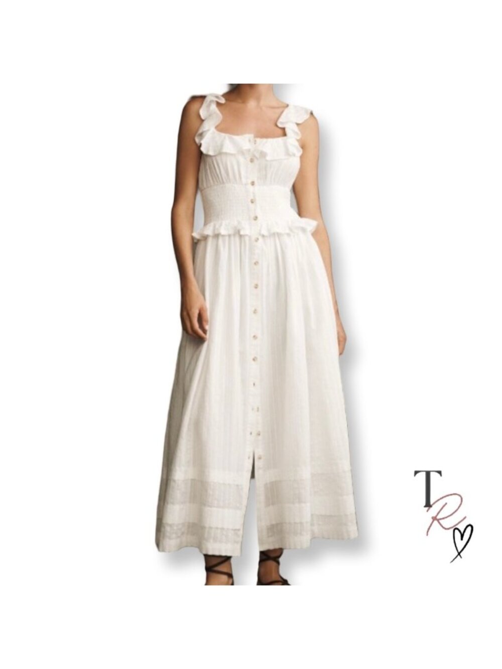 Anthropologie Pilcro NWT Ruffled Smocked Button Front Prairie Maxi Dress Size S